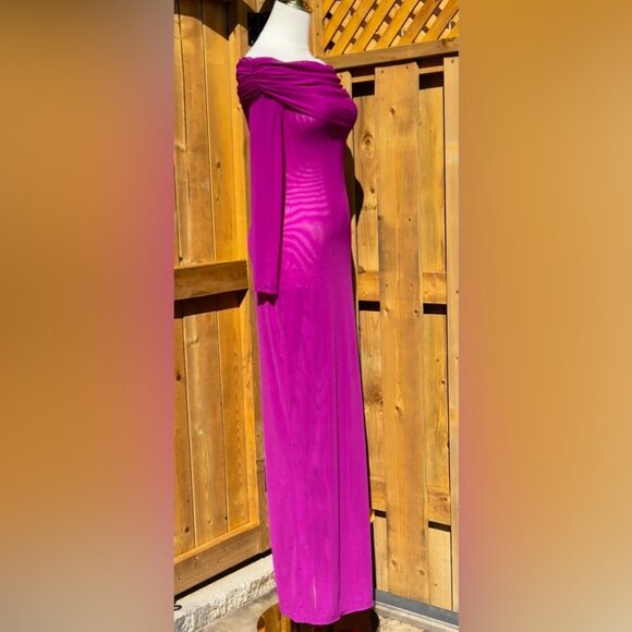 🆕 BRONX & BANCO 🧿 NWOT Monica Off-Shoulder Gown, Fuschia - Sz M - US 6 - Picture 4 of 15
